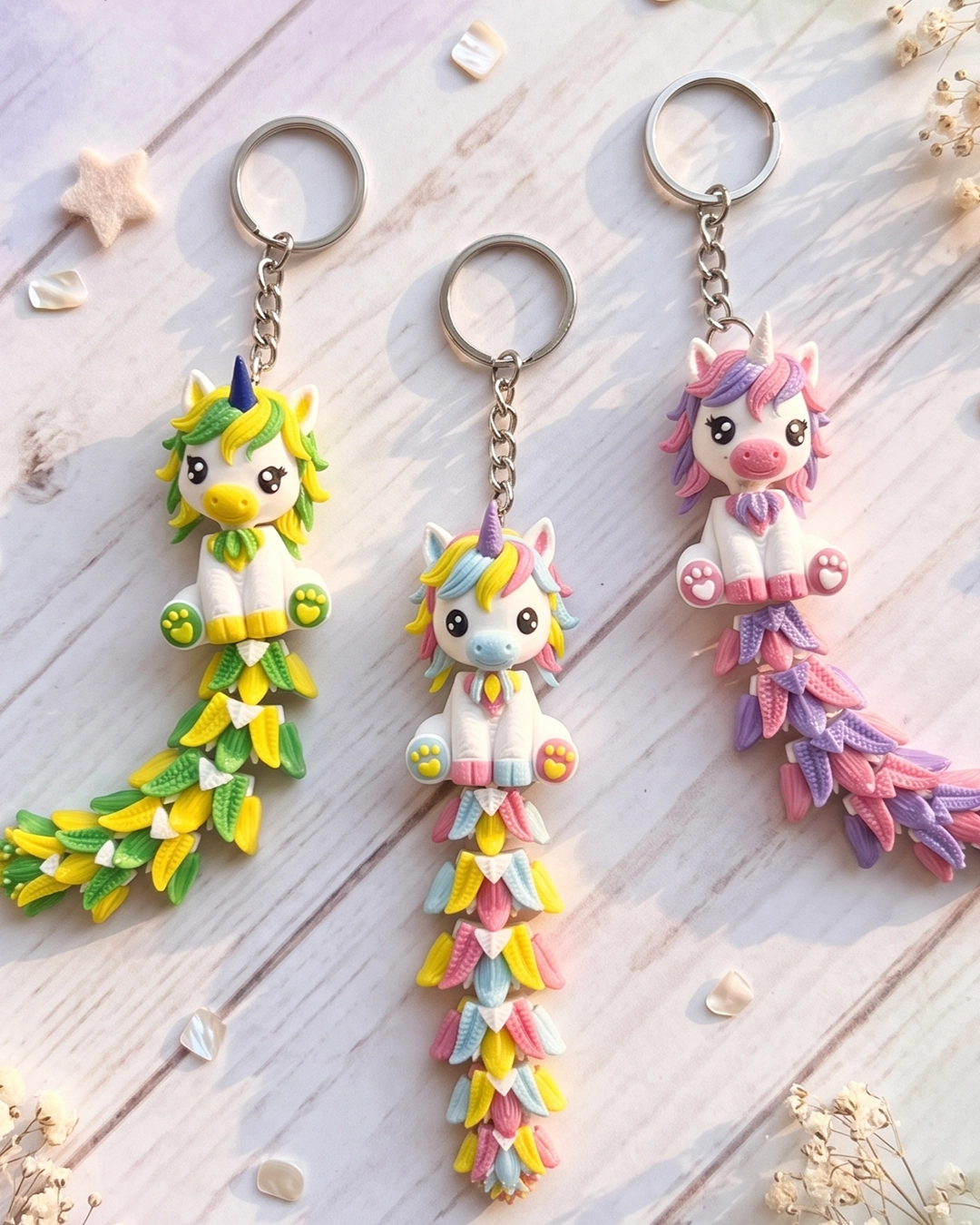 llavero unicornio colita flexible